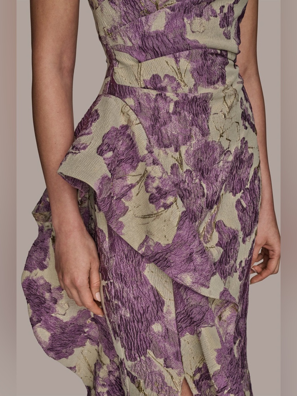 Donna Karan New York Floral Brocade Strapless Ruffle Gown Purple  Size 14 NWT - Picture 5 of 13
